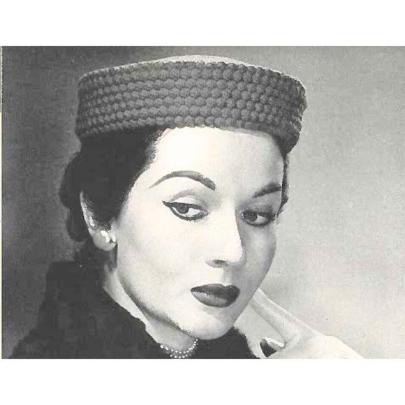1950s Pillbox Hat Jackie Kennedy Pattern Women Crochet Hat - Picture 3 of 4